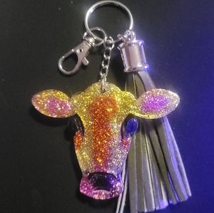 Custom You Pick Design Cow Glitter Handmade Keychain
